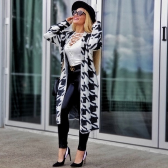 MODA ME COUTURE Sweaters - RESTOCKED XENA Houndstooth Cardigan Pockets Soft